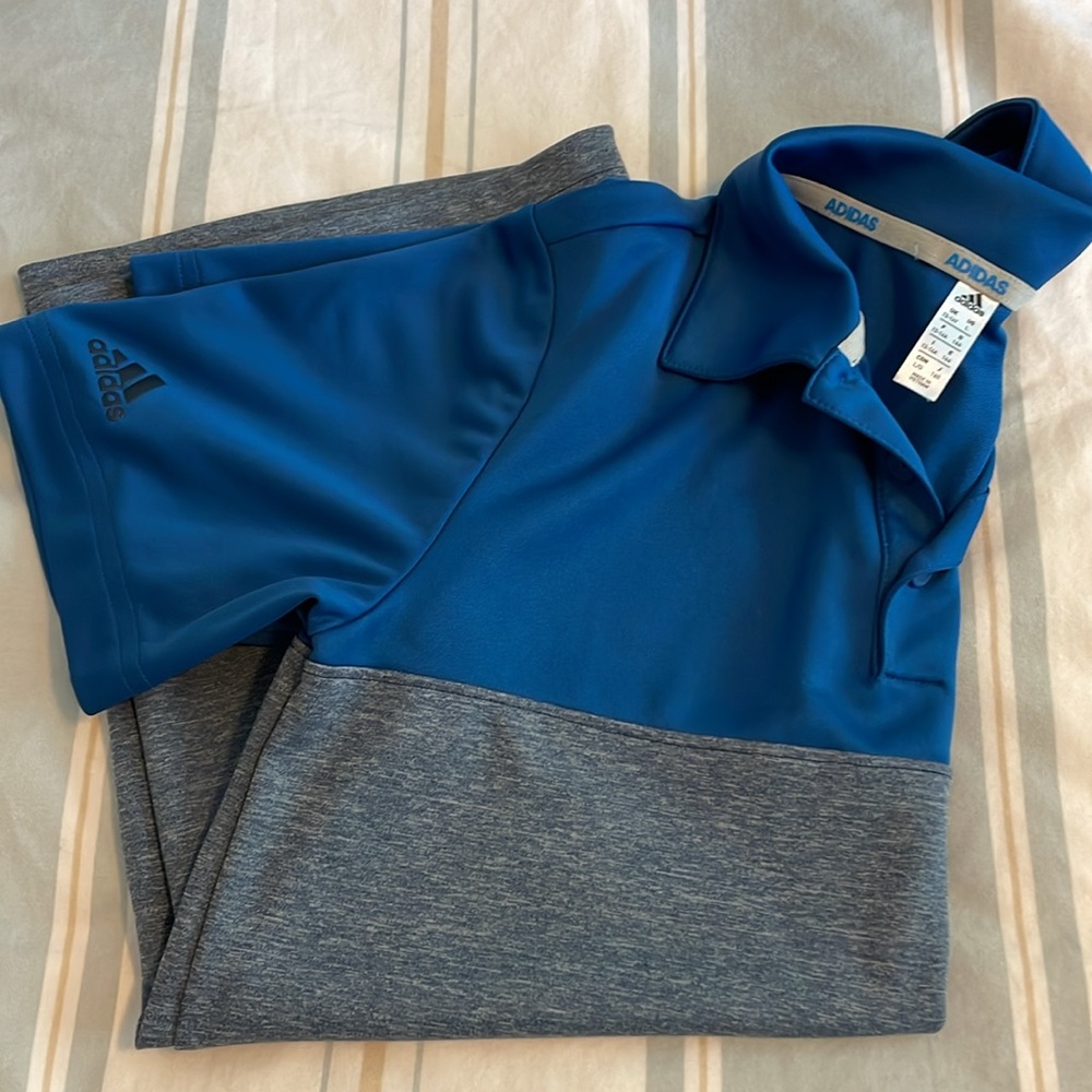 Boys blue two-toned Adidas polo, size Large - Picture 3 of 6